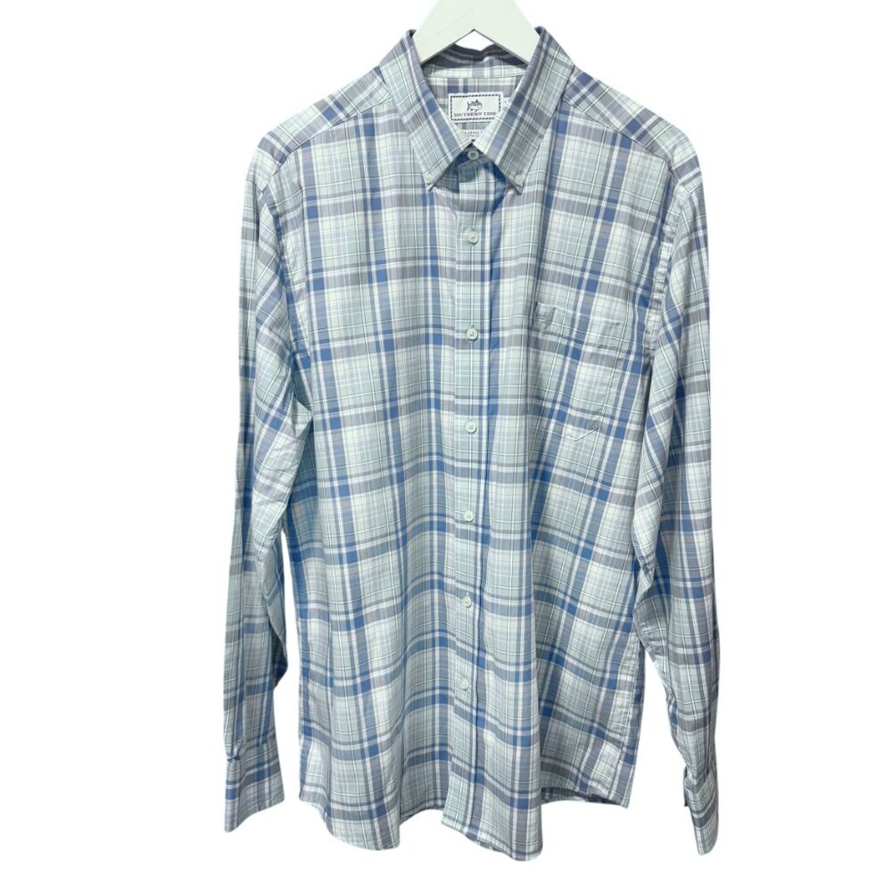 Southern Tide Blue Plaid Classic Fit Button Up Shirt Men's size L